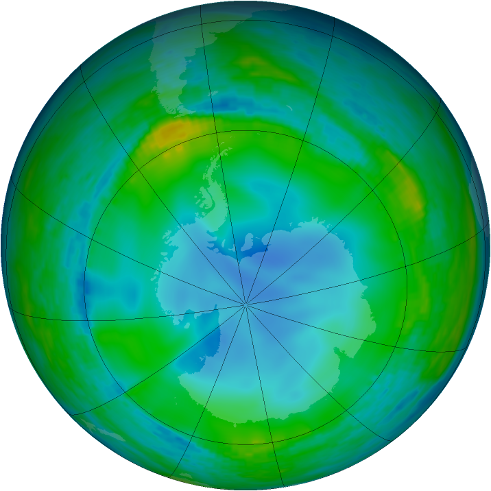 Antarctic ozone map for 25 June 1990